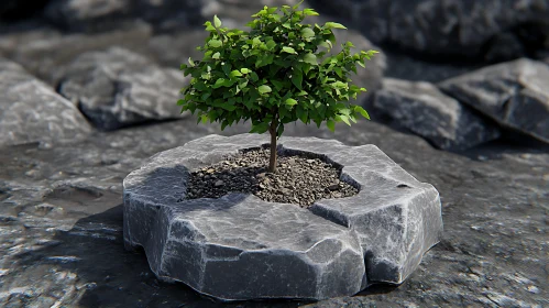 Miniature Tree in Rock Planter