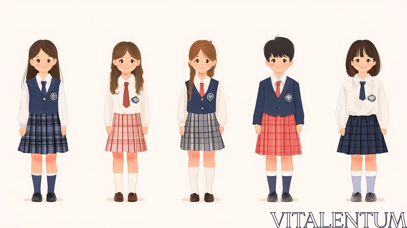 AI ART Diverse Cartoon Schoolgirls Lineup