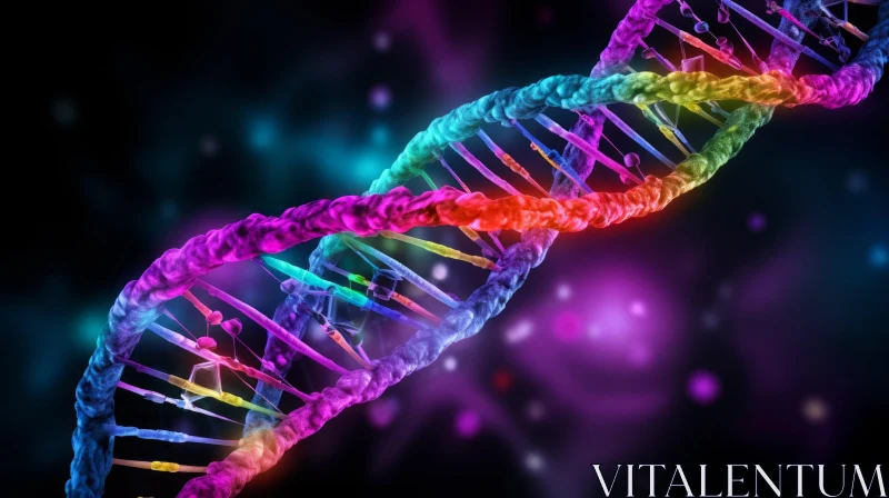 Colorful DNA Strand on Dark Background - A Captivating Artwork AI Image