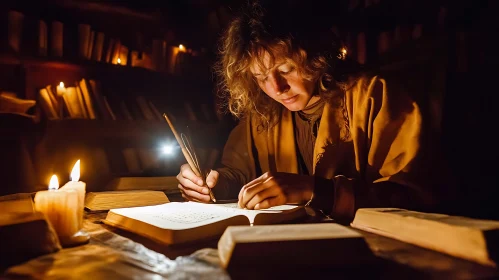 Candlelit Scribe at Work