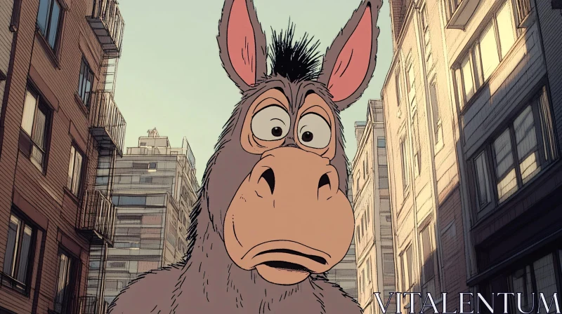 Urban Cartoon Donkey Scene AI Image