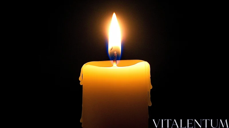 Illuminated Candle with Flame in Darkness AI Image