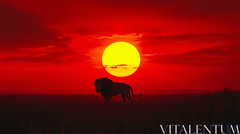 AI ART African Lion at Sunset