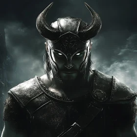 Dark Armored Warrior with Piercing Gaze