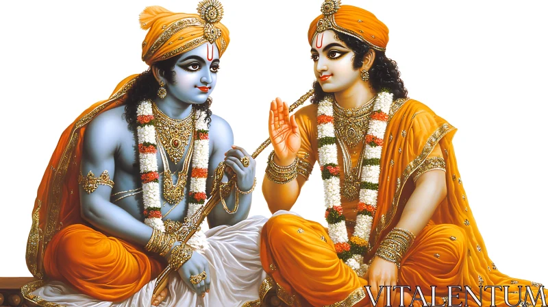 Sacred Hindu Deities: Krishna and Balarama AI Image