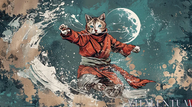 AI ART Feline Martial Artist Digital Painting