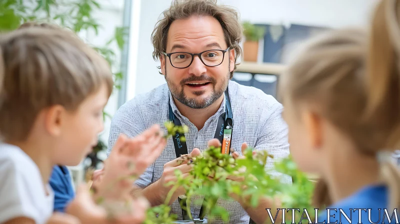 Educational Session with Children and Plants AI Image