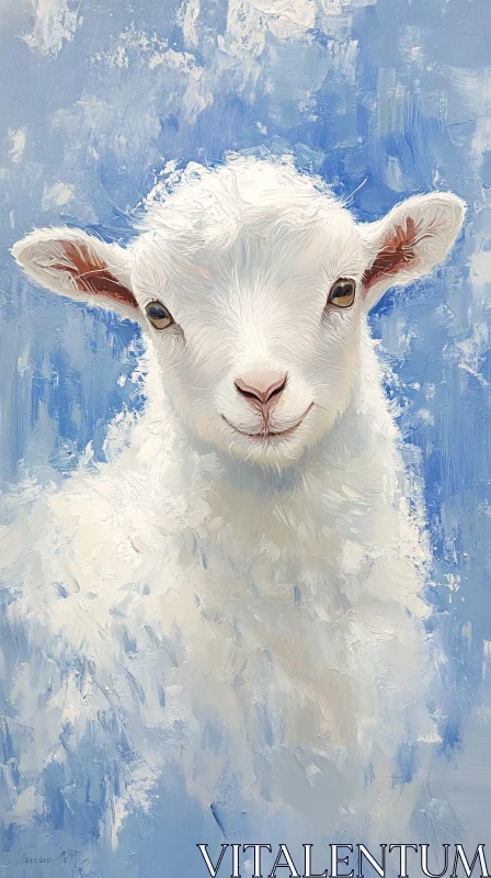 Innocent Lamb Art with Blue Background AI Image