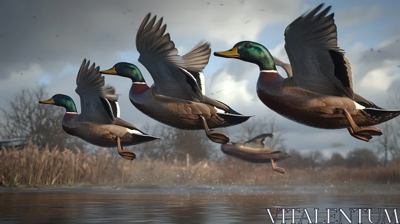 Flock of Ducks Taking Flight AI Image