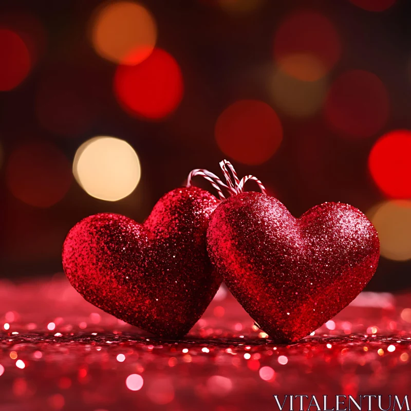 Glittering Hearts in Bokeh Light Embrace AI Image