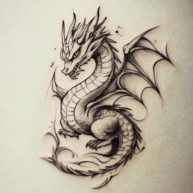 Detailed Dragon Drawing with Wings