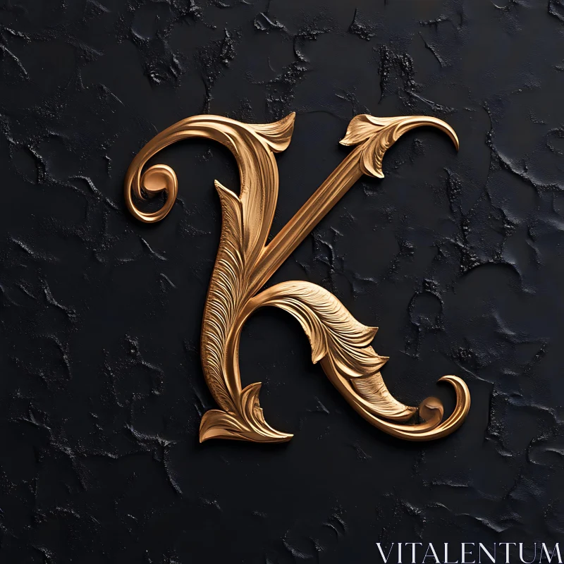 Ornate Golden 'K' on Black Surface AI Image