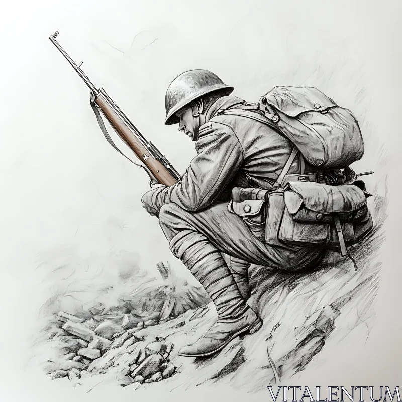 Monochrome Soldier with Rifle AI Image