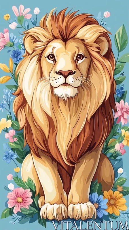 Lion with Blossoms AI Image