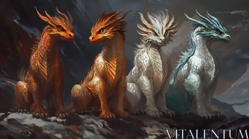 AI ART Four Dragons: A Study in Color and Myth