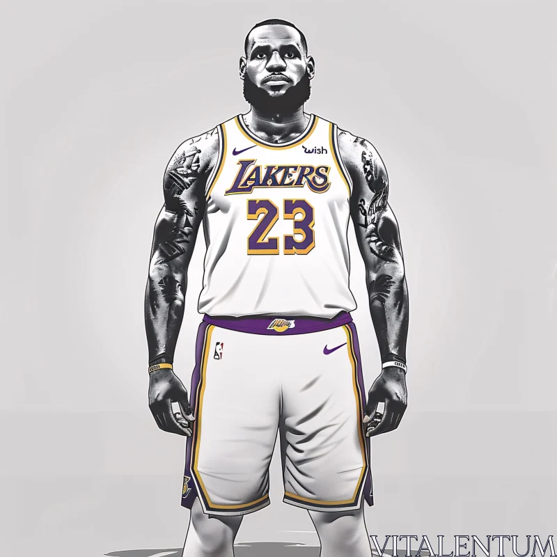 LeBron James Portrait in Lakers Gear AI Image