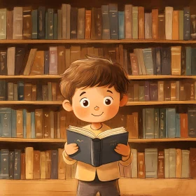 Illustration of Boy Reading Book