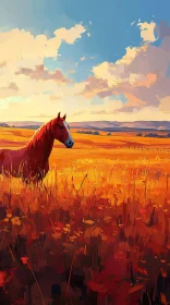 Horse in Golden Fields