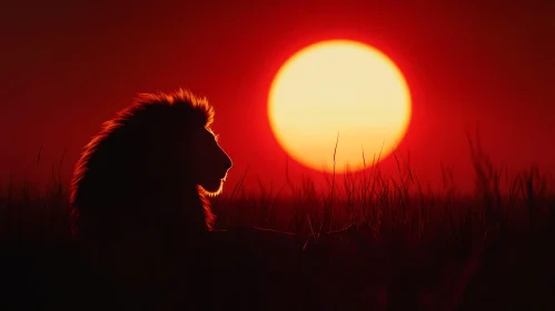 Silhouette of Lion at Sunset