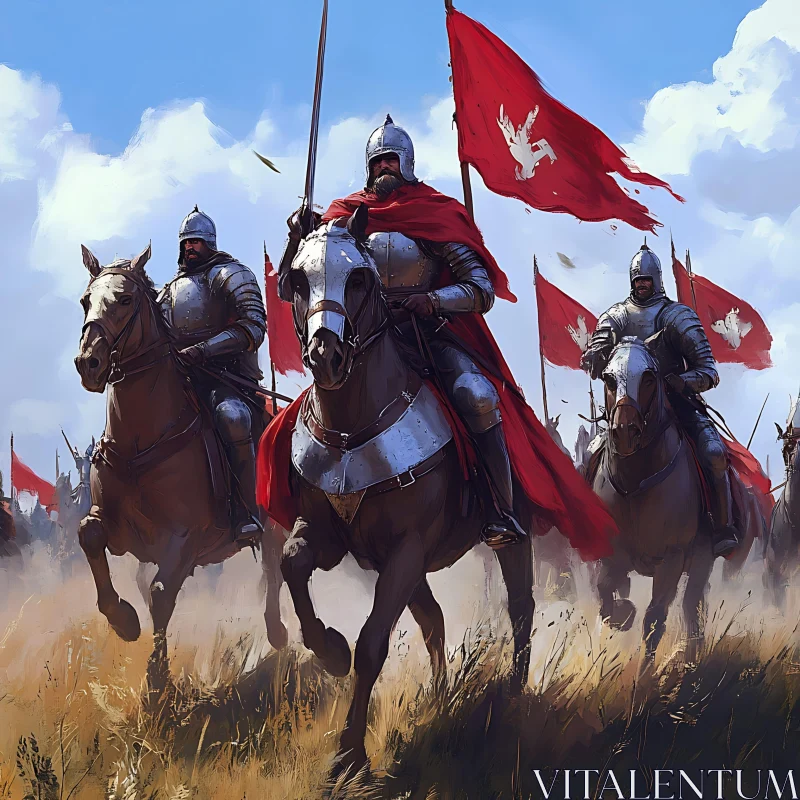 Armored Knights with Red Flags AI Image