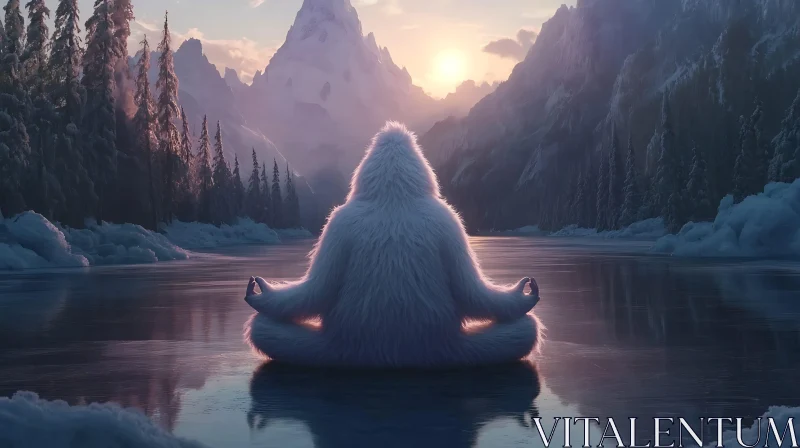 AI ART Meditating Yeti on a Frozen Lake