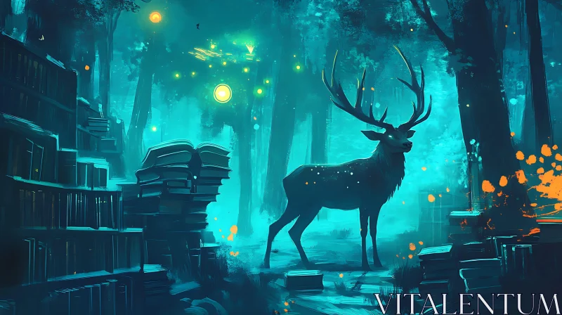 AI ART Deer in Magical Book Forest