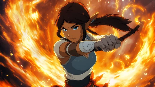 Fierce Anime Character with Fiery Background