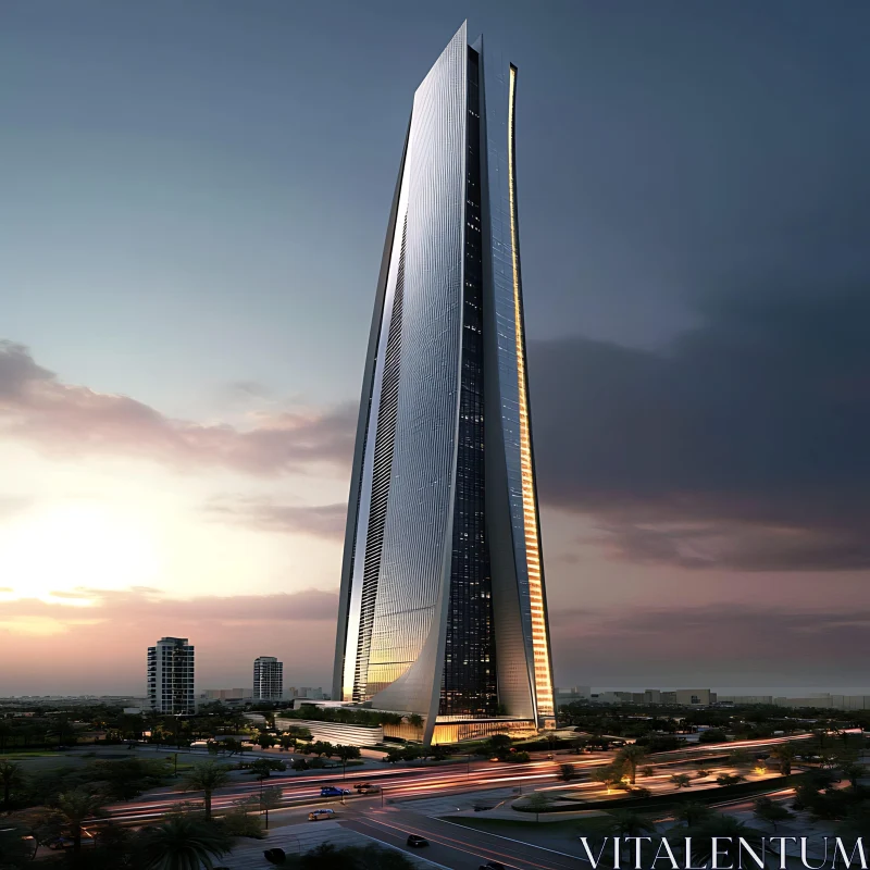 Towering Architectural Marvel at Dusk AI Image