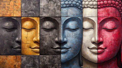 Meditative Buddha Face Color Blocks