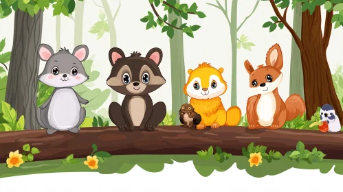 Adorable Forest Animals Cartoon Illustration