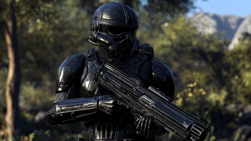 Futuristic Soldier in Dark Armor