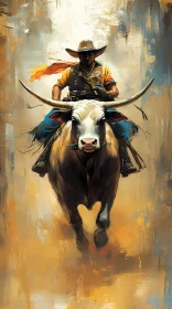 Western Cowboy Bull Ride Art