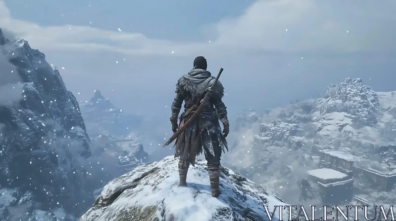 Lone Warrior in Winter Landscape AI Image