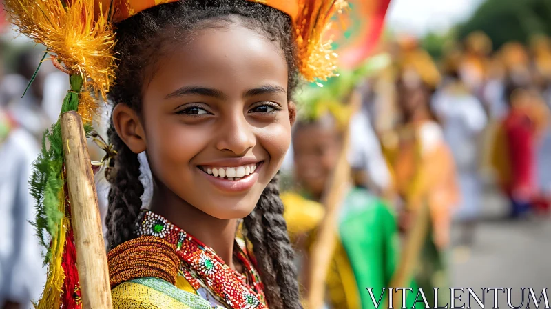 Girl in Traditional Dress Smiling AI Image