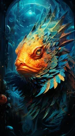 Fantasy Inspired Digital Artwork - Orange and Blue Lizard