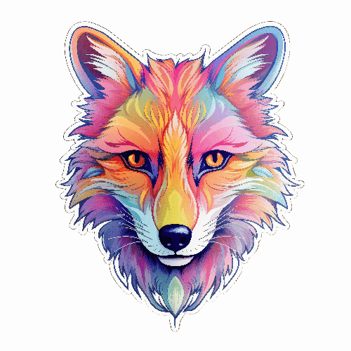 POD Design Friendly Cartoon Fox in Rainbow Colors for T-Shirt Printing