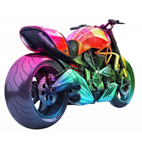 POD Design Futuristic Motorcycle Digital Art in Pink, Purple, and Blue