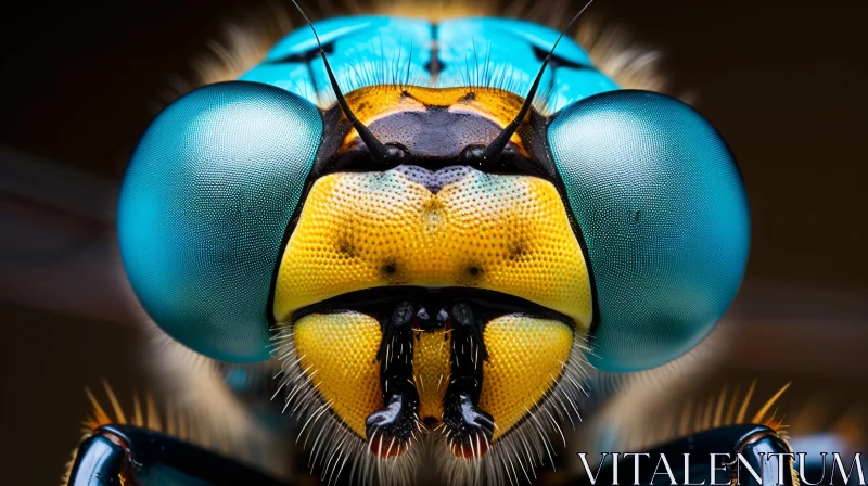 Macro View of a Blue and Yellow Fly - Colorful Absurdism AI Image