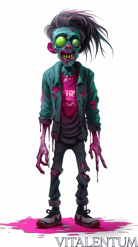 Spooky Cartoon Zombie in Tattered Clothing AI Image
