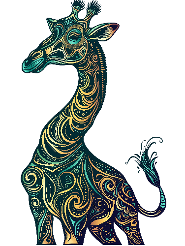 POD Design Stylized Giraffe Design in Teal, Gold, and Black