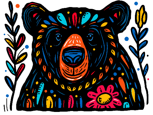 POD Design Whimsical Folk Art Bear Illustration