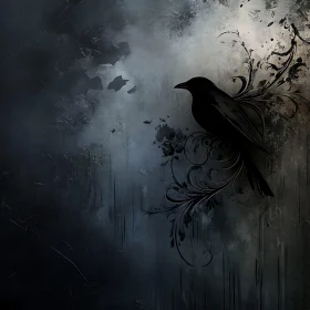 Midnight Raven with Floral Ornament