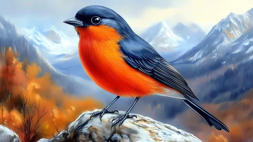 Bright Bird Perched on Rock in Nature