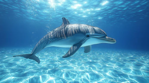 Dolphin Swimming in Sunlit Ocean