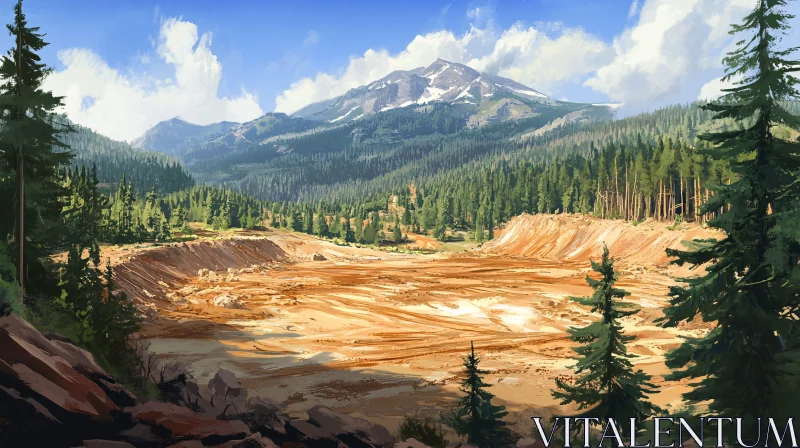 Mountain View with Pine Forest and Clear Sky AI Image