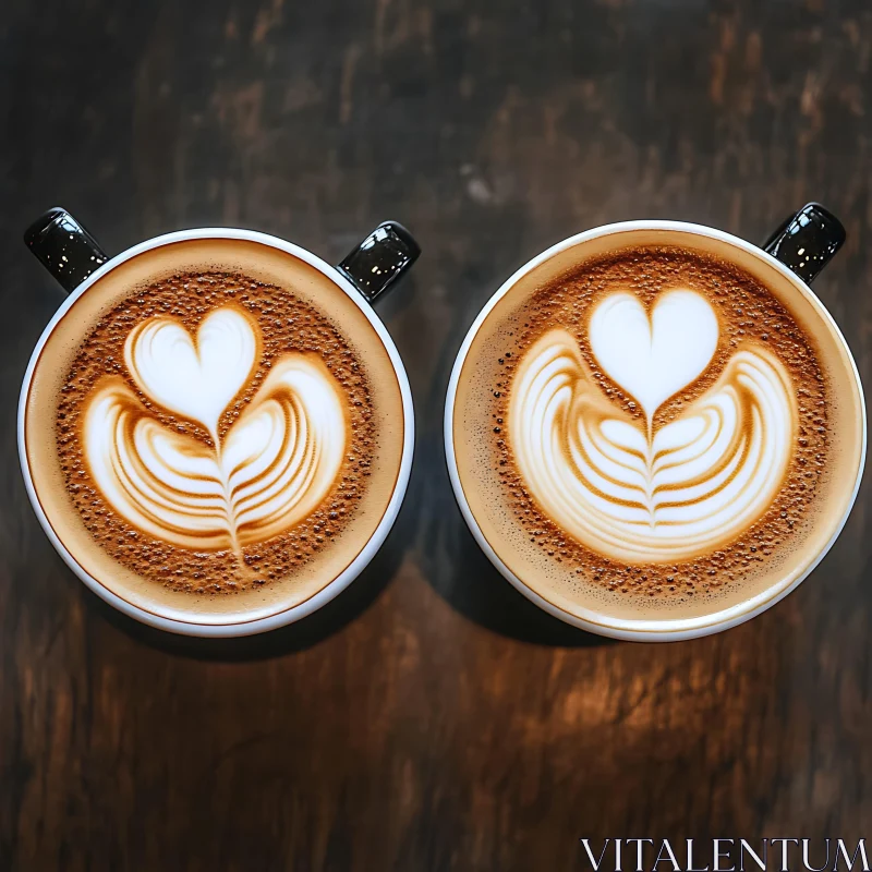 Two Heart Latte Art Coffee Cups AI Image