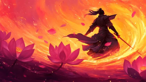 Fiery Lotus Warrior Illustration