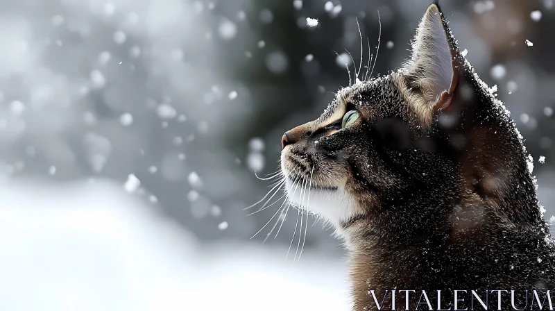 Cat Gazing in Snow AI Image