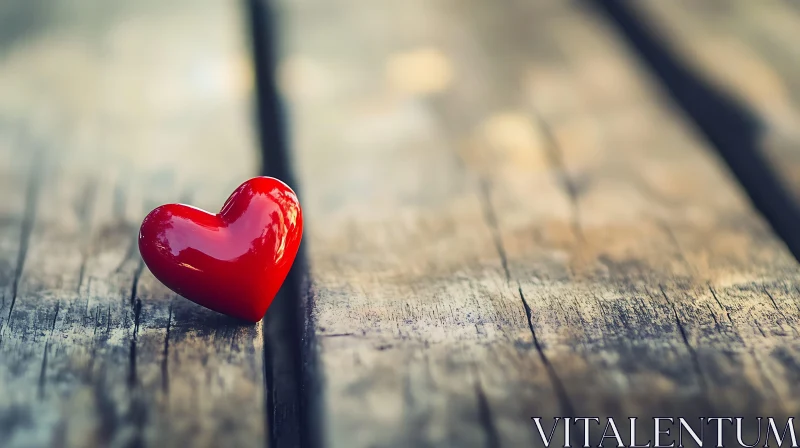 Red Heart on Rustic Wooden Surface AI Image