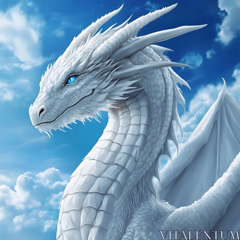 AI ART Fantasy White Dragon with Blue Eyes